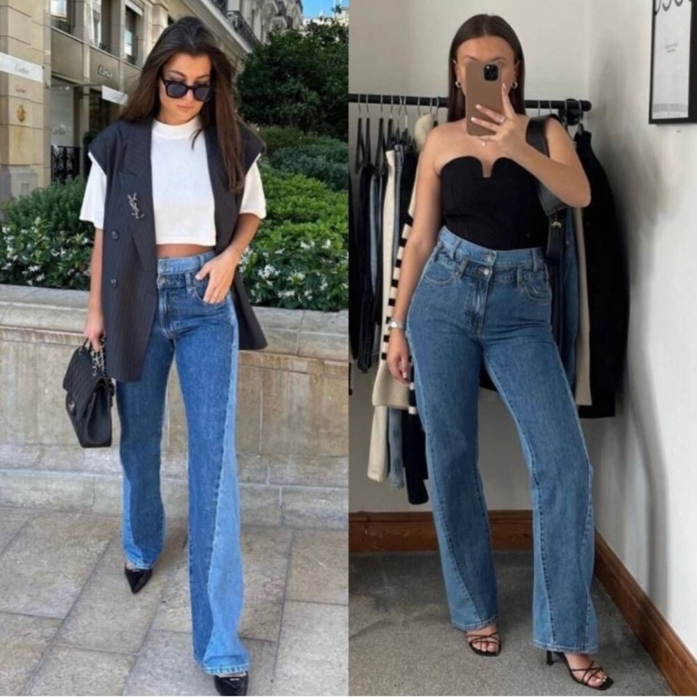 Zara Contrasting High Waisted ZW Straight
Leg Jeans